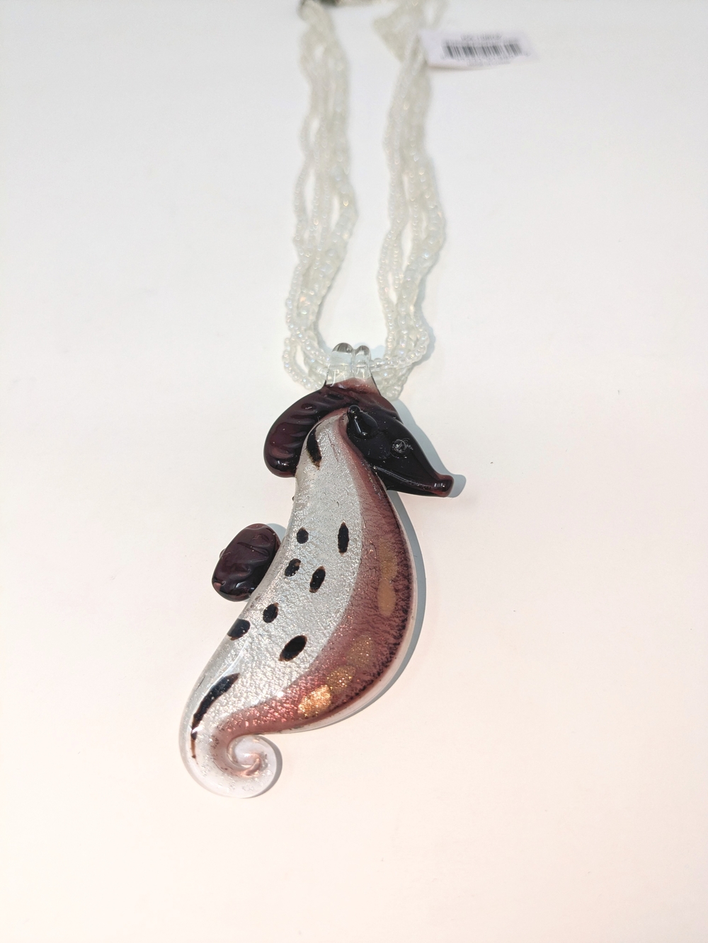 Glass Seahorse Pendant Necklace in Silver and Brown
